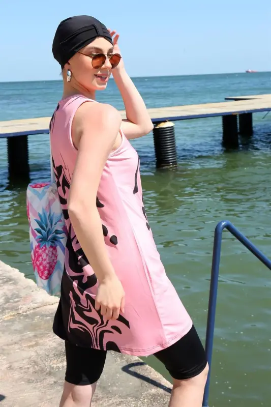 Akbeniz Sleeveless Patterned Half Burkini Swimsuit 33008 - 4