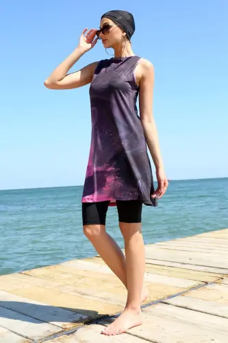 Akbeniz Sleeveless Patterned Half Burkini Swimsuit 33011 - AKBENIZ (1)