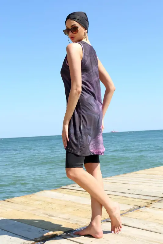 Akbeniz Sleeveless Patterned Half Burkini Swimsuit 33011 - 4