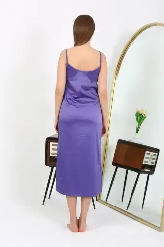 Akbeniz Slit Detail Long Satin Nightdress Purple 7410 - 5