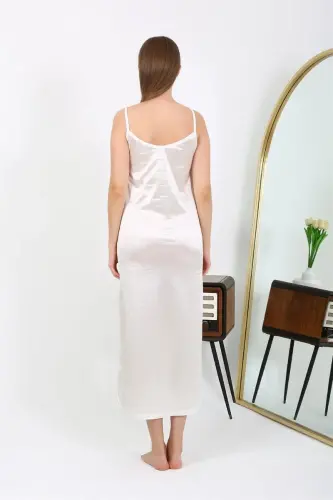Akbeniz Slit Long Satin Nightdress Ecru 7410 - 4