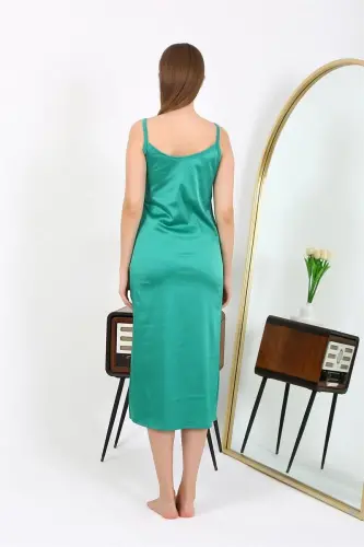 Akbeniz Slit Long Satin Nightdress Emerald 7410 - 4