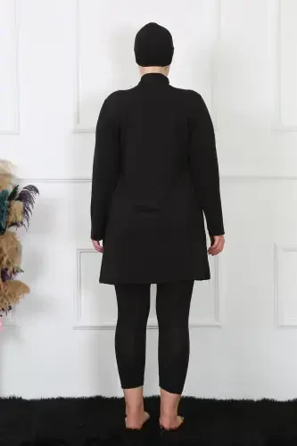 Акбениз Слитный Купальник Большого Размера Черный 32026 - 2