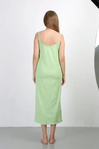 Akbeniz Spaghetti Strap Long Slit Knit Nightgown 90125 Pistachio Green - 6