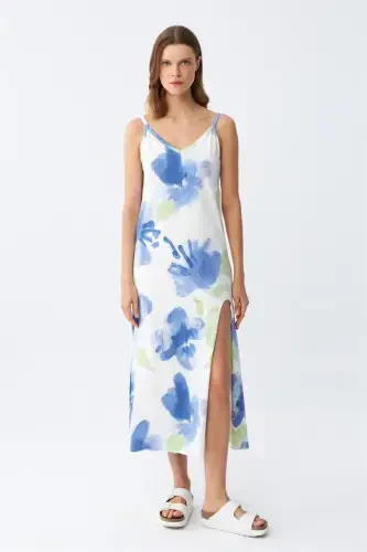 Akbeniz Spaghetti Strap Long Slit Knit Nightgown 90128 - AKBENIZ (1)