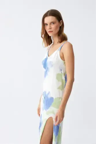 Akbeniz Spaghetti Strap Long Slit Knit Nightgown 90128 - 5