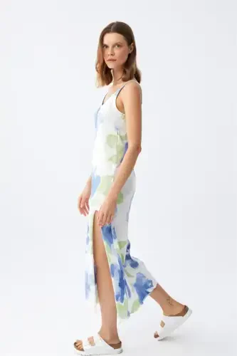 Akbeniz Spaghetti Strap Long Slit Knit Nightgown 90128 - 6