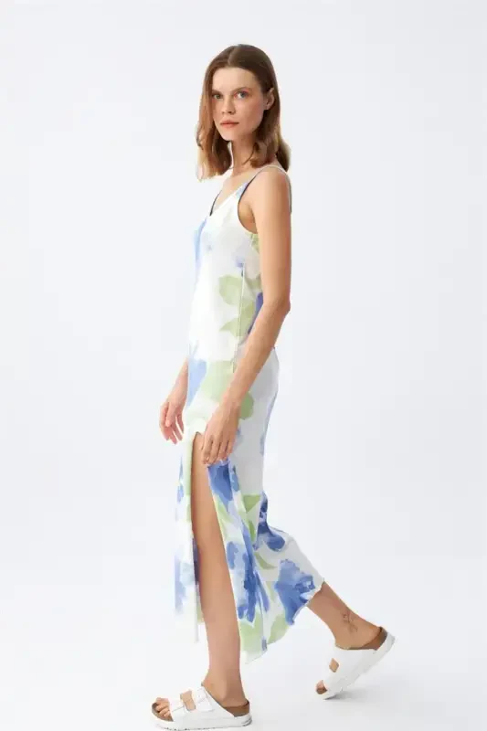 Akbeniz Spaghetti Strap Long Slit Knit Nightgown 90128 - 6