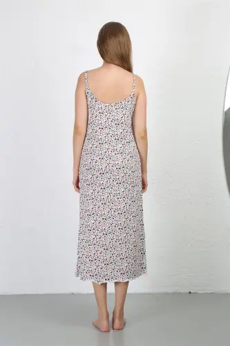 Akbeniz Spaghetti Strap Long Slit Knit Nightgown 90129 White - 6