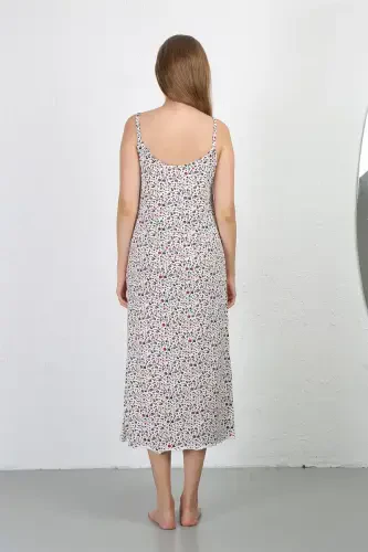 Akbeniz Spaghetti Strap Long Slit Knit Nightgown 90129 White - 6