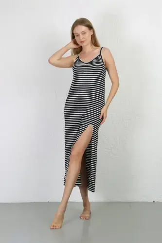 Akbeniz Spaghetti Strap Long Slit Knitted Nightdress 90127 - 1