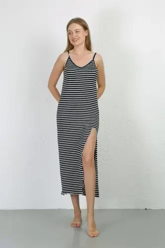 Akbeniz Spaghetti Strap Long Slit Knitted Nightdress 90127 - 3