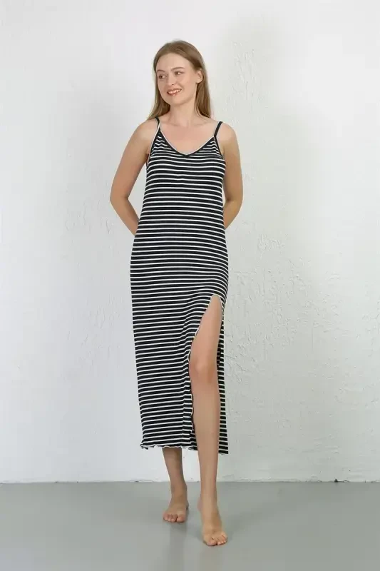 Akbeniz Spaghetti Strap Long Slit Knitted Nightdress 90127 - 3