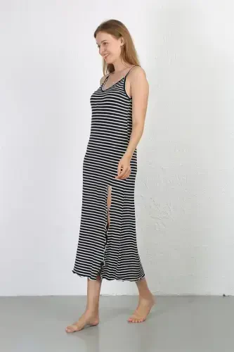Akbeniz Spaghetti Strap Long Slit Knitted Nightdress 90127 - 4