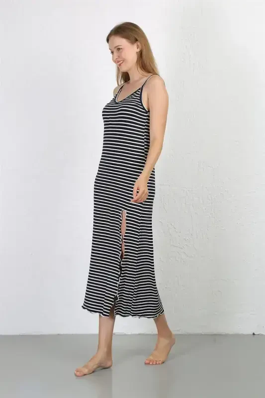 Akbeniz Spaghetti Strap Long Slit Knitted Nightdress 90127 - 4