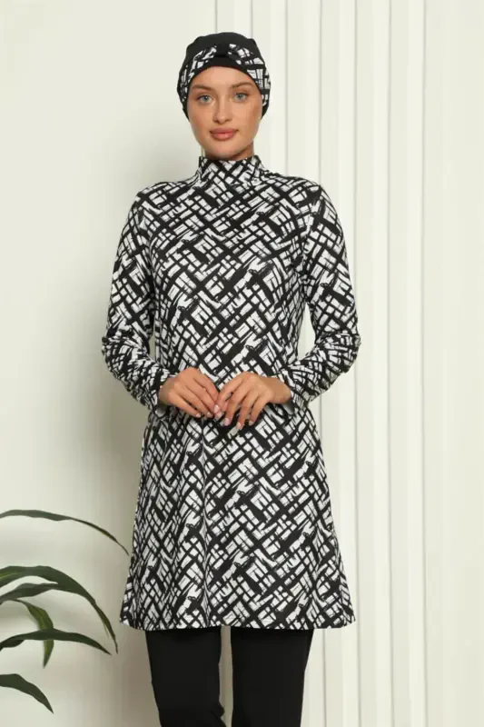 Akbeniz Tam Tesettür Dijital Desenli Mayo 31037 - 1