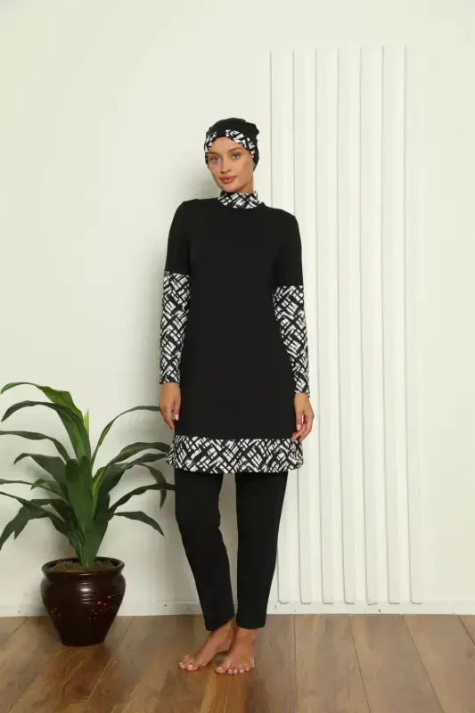 Akbeniz Tam Tesettür Dijital Desenli Mayo 31039 - 2