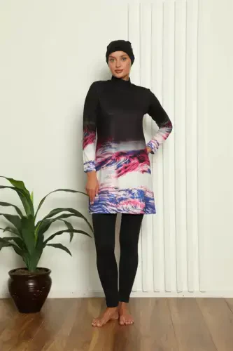 Akbeniz Tam Tesettür Dijital Desenli Mayo 31042 - 2