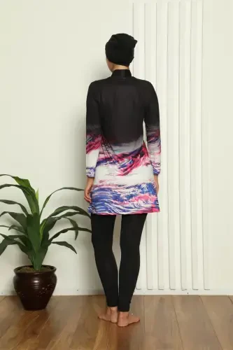 Akbeniz Tam Tesettür Dijital Desenli Mayo 31042 - 3