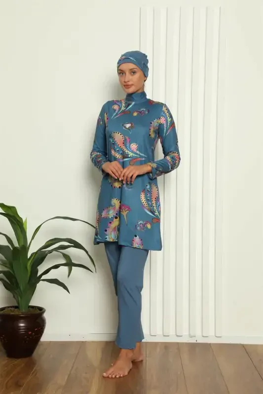 Akbeniz Tam Tesettür Dijital Desenli Mayo 31043 - 2