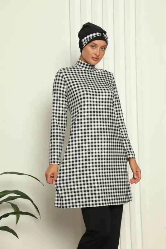 Akbeniz To'liq Hijob Raqamli Naqshli Cho'milish Kiyimi 31040 - 1