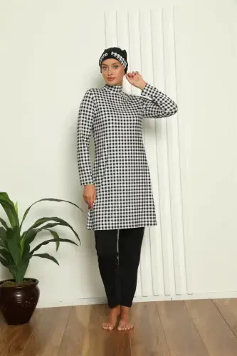 Akbeniz To'liq Hijob Raqamli Naqshli Cho'milish Kiyimi 31040 - 2