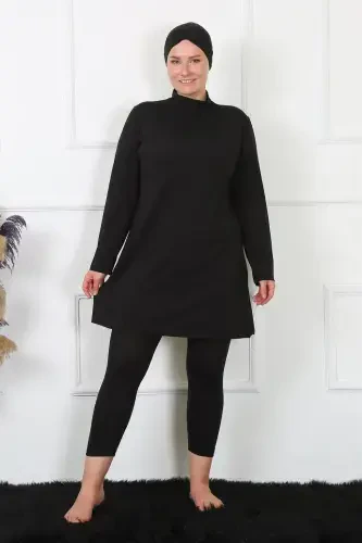 Akbeniz To'liq Yopiq Katta O'lchamli Qora Suzish Kiyimi 32026 - 3