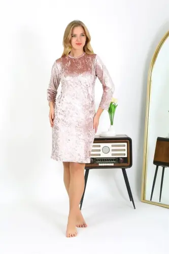 Akbeniz Velvet Home Dress Tunic Nightdress Powder 13133 - 2