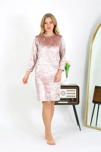 Akbeniz Velvet Home Dress Tunic Nightdress Powder 13133 - 6