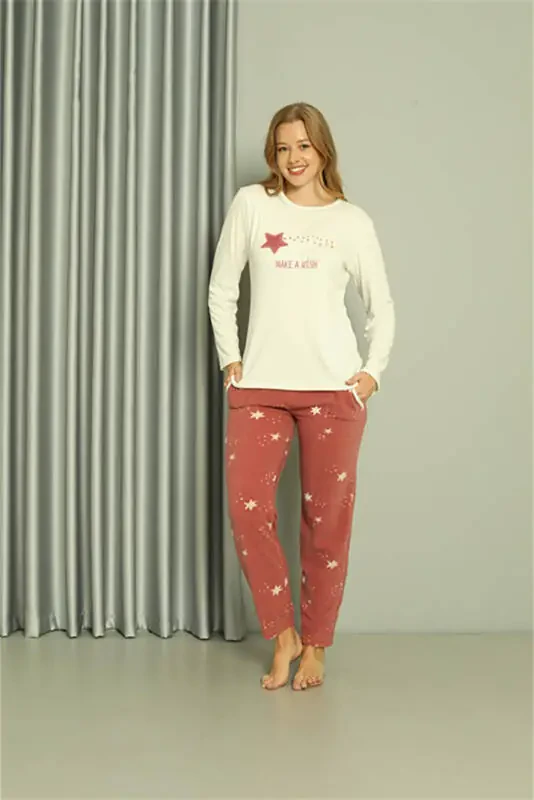 Akbeniz Welsoft Polar Ayollar uchun 3 dona terakota rangli pijama toʻplami 20605 - 8