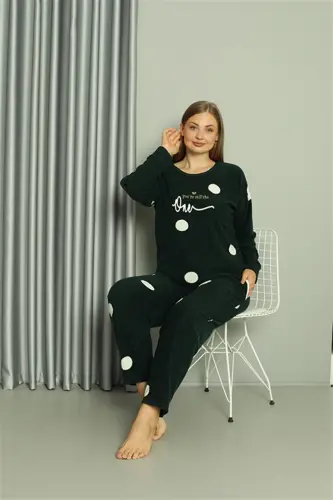 Akbeniz Welsoft Polar Kadın Büyük Beden Petrol Rengi Pijama Takımı 808045 - AKBENIZ (1)