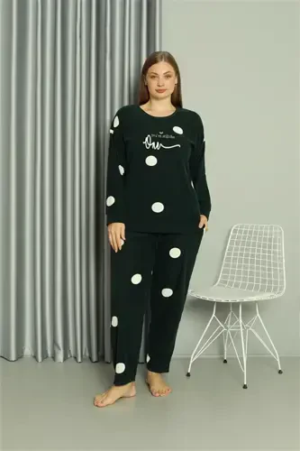 Akbeniz Welsoft Polar Kadın Büyük Beden Petrol Rengi Pijama Takımı 808045 - 1