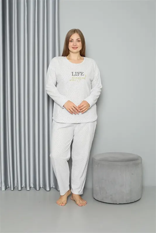 Akbeniz Welsoft Polar Kadın Büyük Beden Pijama Takımı 808050 - AKBENIZ