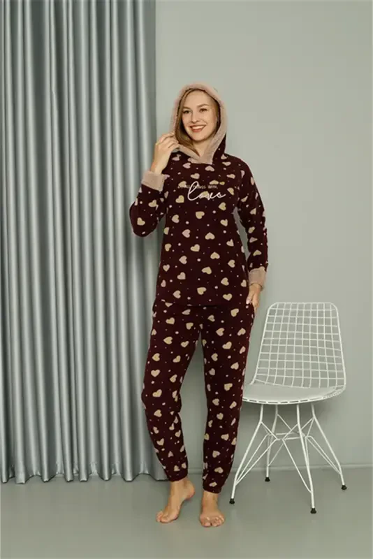 Akbeniz Welsoft Polar Kadın Kapşonlu Pijama Takımı 8513 - 4