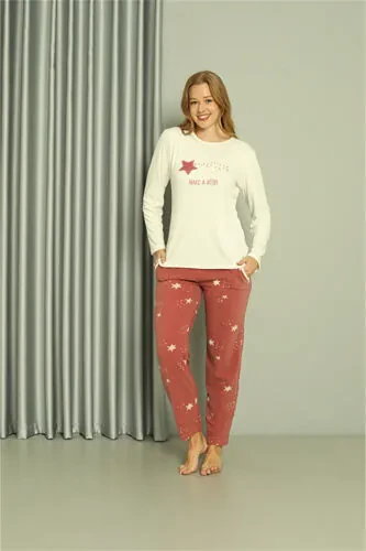 Akbeniz Welsoft Polar Women's 3-Piece Terracotta Pajamas Set 20605 - 8