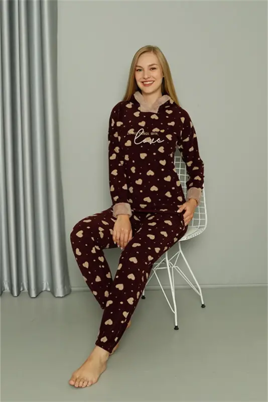 Akbeniz Welsoft Polar Women's Hooded Pajama Set 8513 - 3