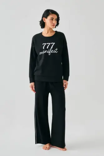 Akbeniz Women Black 777 Manifest Oversize 2 Yarn Tracksuit Loungewear Set - 6