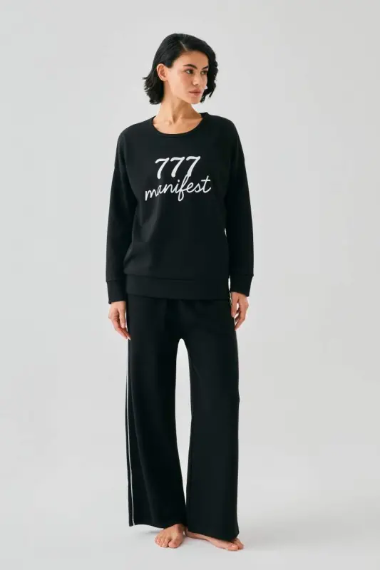 Akbeniz Women Black 777 Manifest Oversize 2 Yarn Tracksuit Loungewear Set - 6
