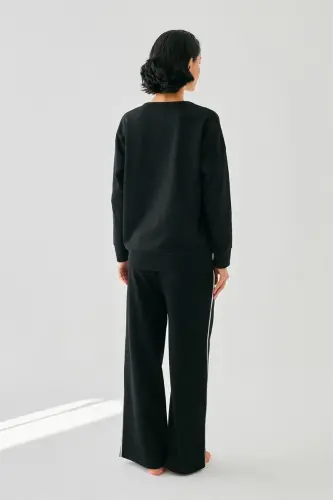 Akbeniz Women Black Aries Oversize 2 Thread Tracksuit Homewear Set - 4