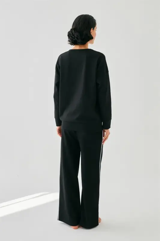 Akbeniz Women Black Aries Oversize 2 Thread Tracksuit Homewear Set - 4