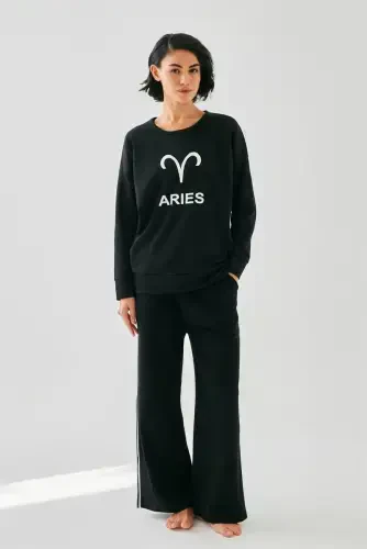 Akbeniz Women Black Aries Oversize 2 Thread Tracksuit Homewear Set - AKBENIZ (1)