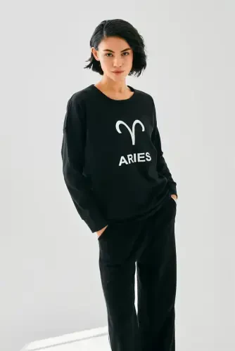 Akbeniz Women Black Aries Oversize 2 Thread Tracksuit Homewear Set - 3