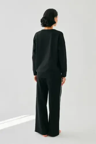 Akbeniz Women Black Aries Oversize 2 Thread Tracksuit Homewear Set - 4