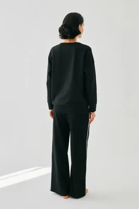 Akbeniz Women Black Aries Oversize 2 Thread Tracksuit Homewear Set - 4