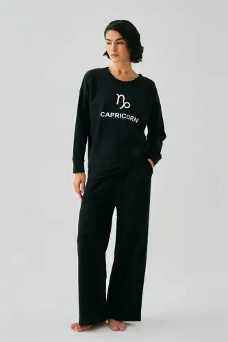 Akbeniz Women Black Capricorn Oversize 2 Thread Tracksuit Loungewear Set - 1