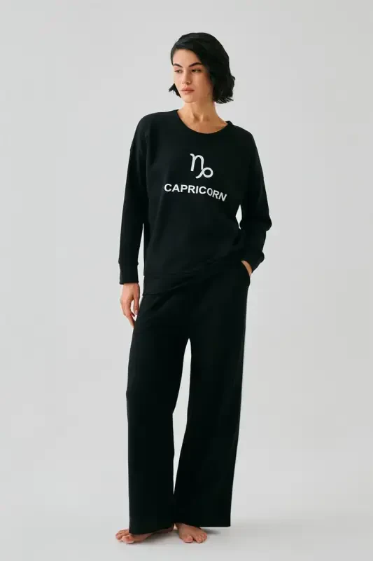 Akbeniz Women Black Capricorn Oversize 2 Thread Tracksuit Loungewear Set - 1