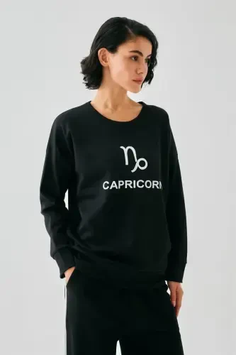 Akbeniz Women Black Capricorn Oversize 2 Thread Tracksuit Loungewear Set - 3