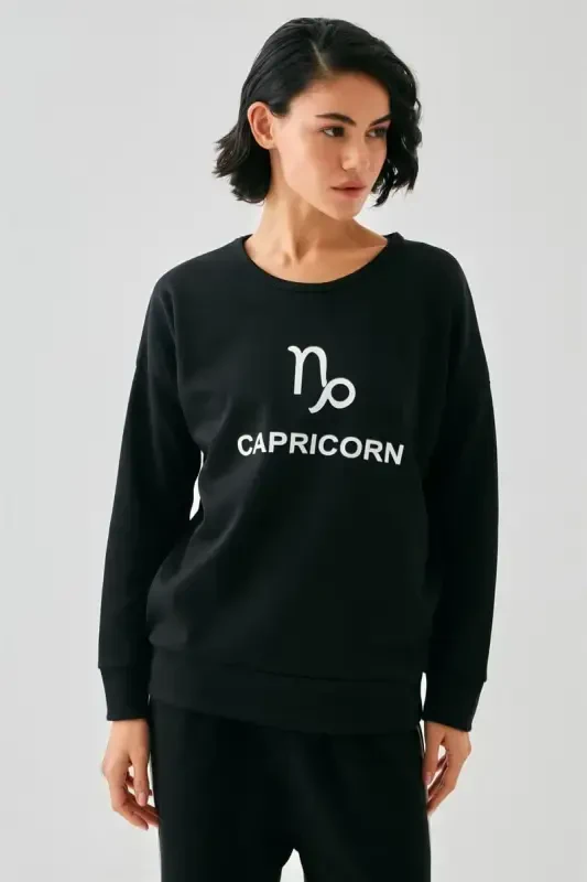 Akbeniz Women Black Capricorn Oversize 2 Thread Tracksuit Loungewear Set - 4