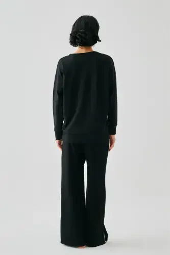 Akbeniz Women Black Capricorn Oversize 2 Thread Tracksuit Loungewear Set - 5