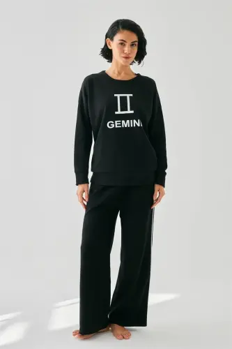 Akbeniz Women Black Gemini Oversize 2 Yarn Tracksuit Home Wear Set - AKBENIZ (1)